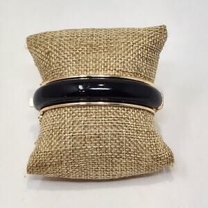 Black Enamel Gold Tone Oval Hinged Chunky Bracelet Safety Chain Clasp Workwear